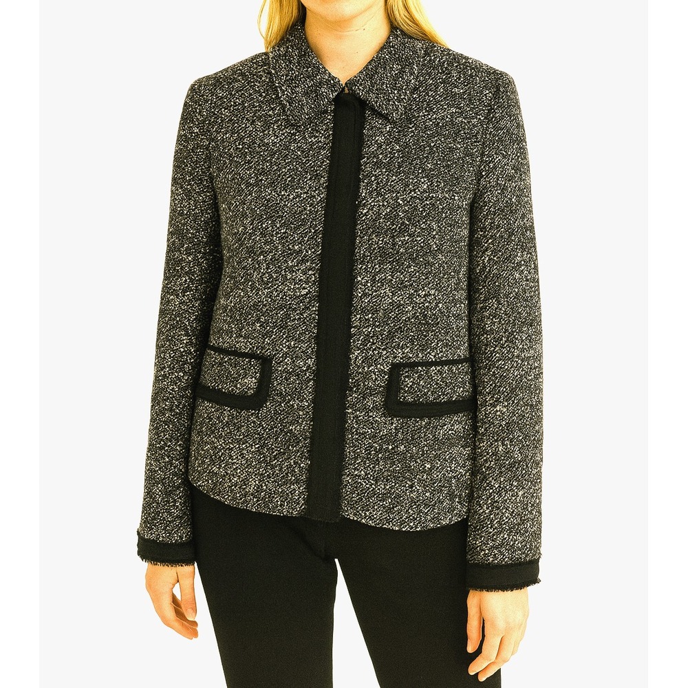 Lafayette 148 New York Tweed Wool Blend Jacket Blazer 6 Black White Work Career